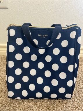 Kate  Spade Navy and White Polka Dot Insulated Lunch Tote